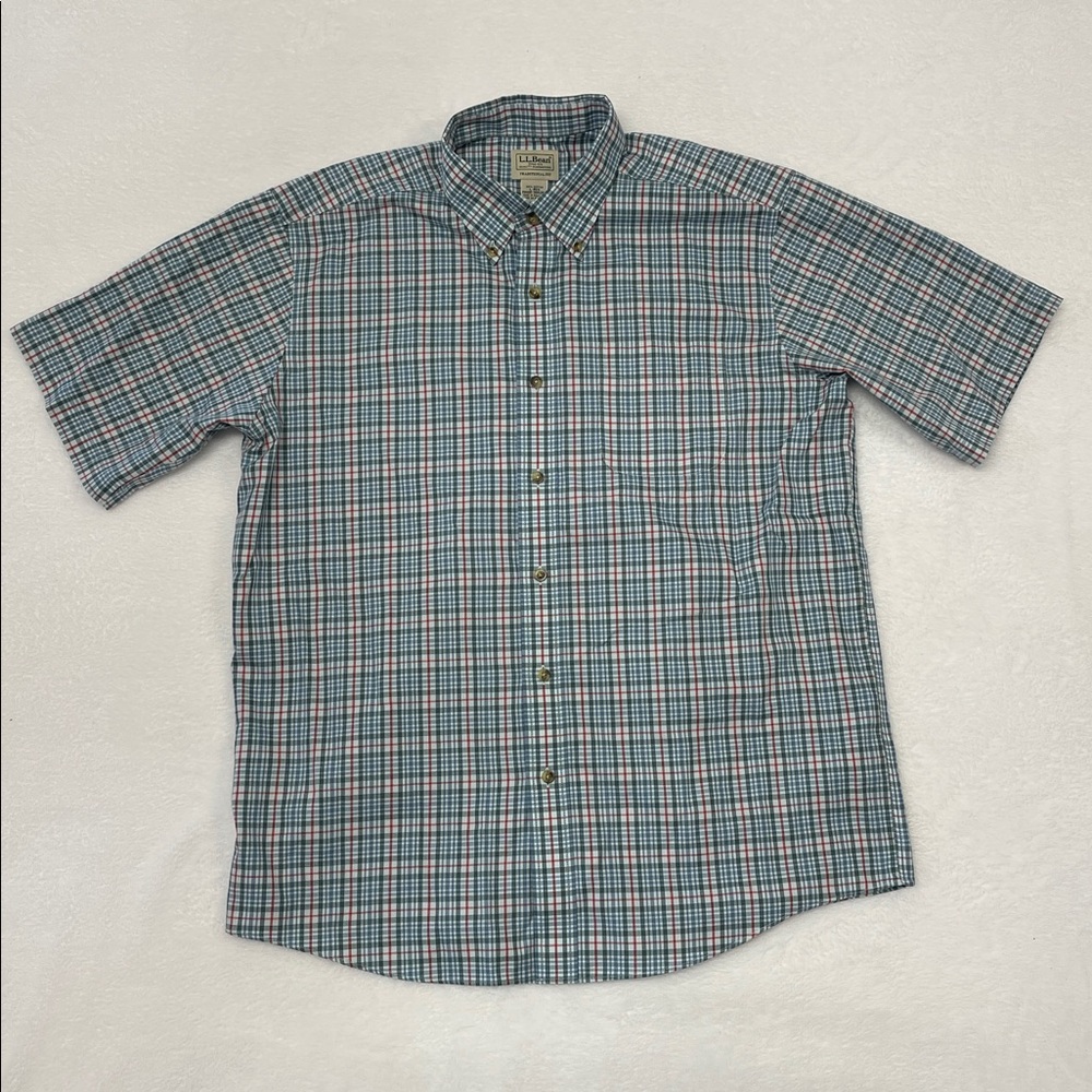 L.L.Bean Traditional Fit Plaid Button Down Short‎ Sleeve Shirt Size L